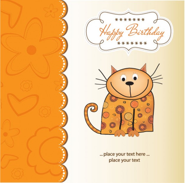 smiley cat cartoon over a text lace for birthday card design