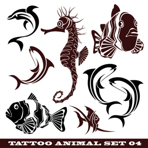 tattoo animals of marine life including seahorse dolphin
