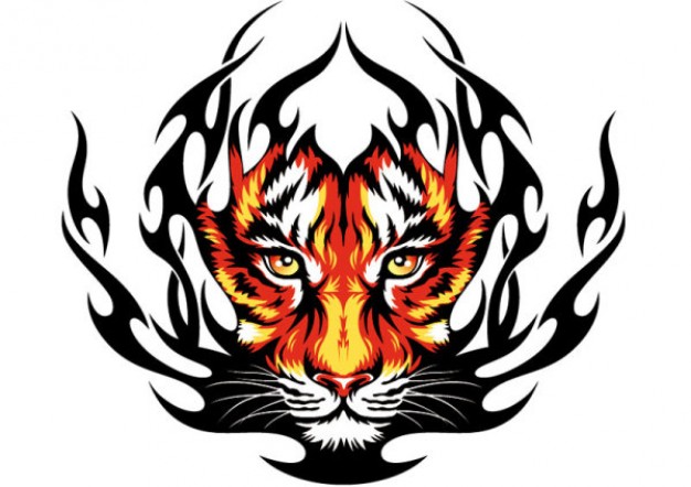 tattoo tiger with firing face in front view