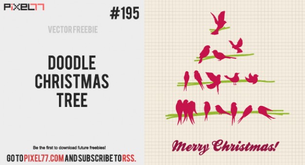 the day doodle christmas tree with red birds on wire