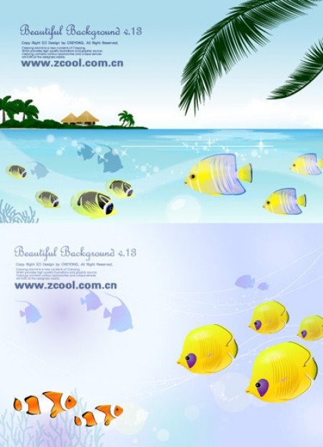 tropical fish theme landscape material with sea beach coco