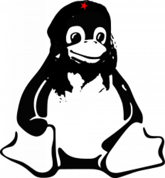 Tux penguin with red star sitting in white and black