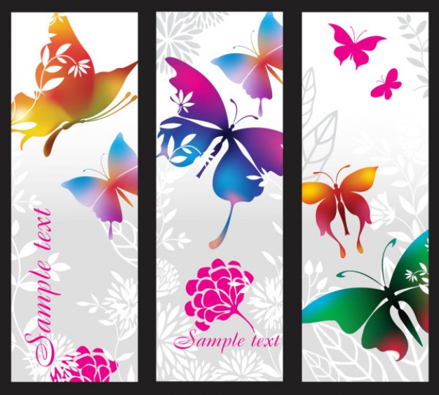 vertical banners with butterflies and flowers