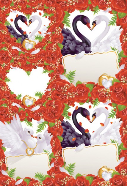 western style wedding greeting card material with swan and dove