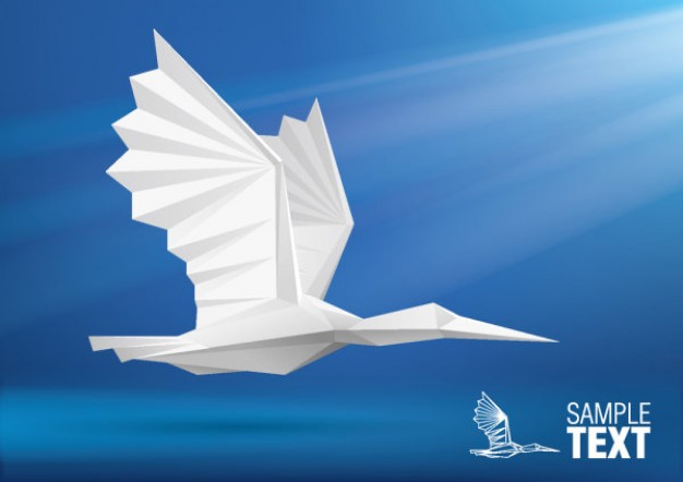 white bird flying of Origami paper