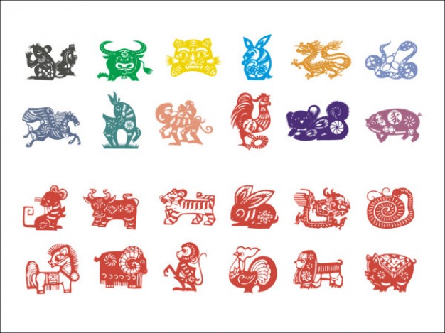 zodiac of paper cut in colour