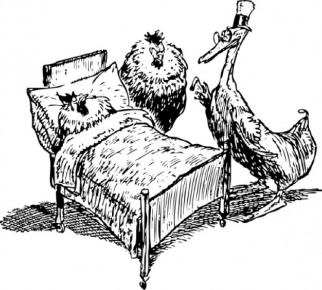 a sick bird with glass standing side of bed clip art