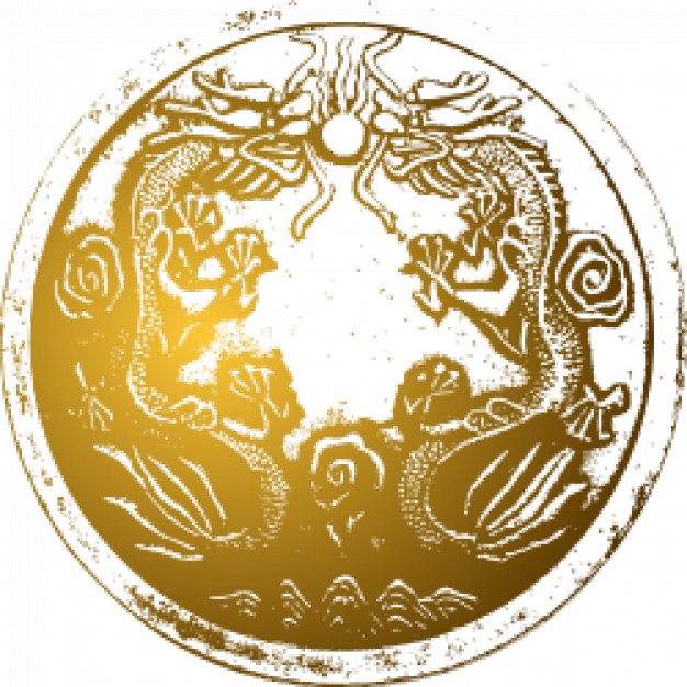 ancient chinese golden dragons over ball