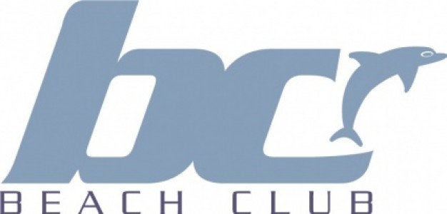 beach club logo with jumping dolphin