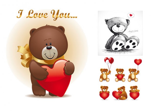 bear cubs with red heart for Valentine card