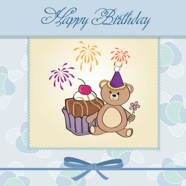 bear with a muffin over firework for birthday card