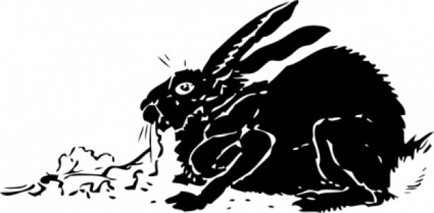 black rabbit eating grass clip art
