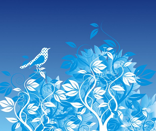blue tree and bird with blue background