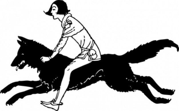 boy riding a big dog clip art in side view