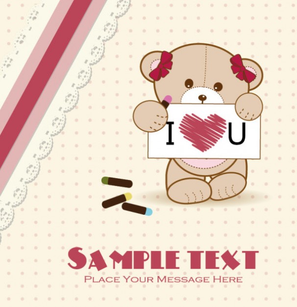 cartoon animal card material with bear handle I love you