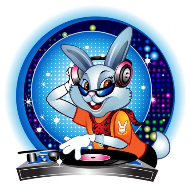 cartoon dj rabbit in fashion clothing material