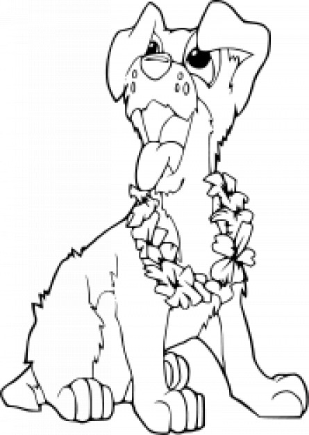 coloring book dog clip art with garland in neck