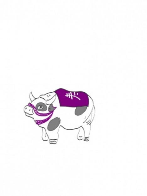 cow fat and horned with purple cushion clip art