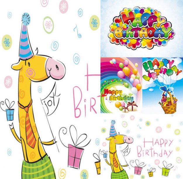 cute cartoon happy birthday material with giraffe and balloon