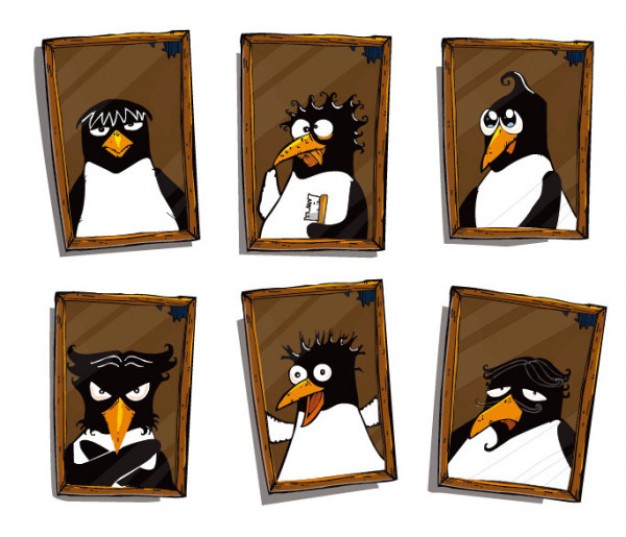 cute penguin frame in brown material with different expressions