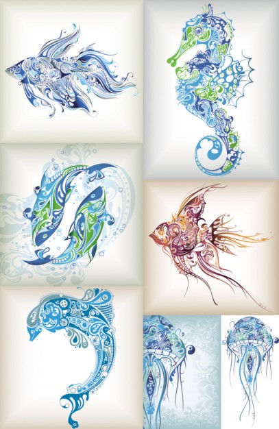 delicate patterns of marine life like seahorse dolphin