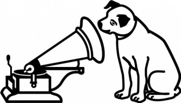 dog listen music logo clip art in black and white
