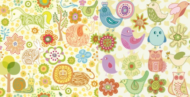 cute animal flowers pattern material