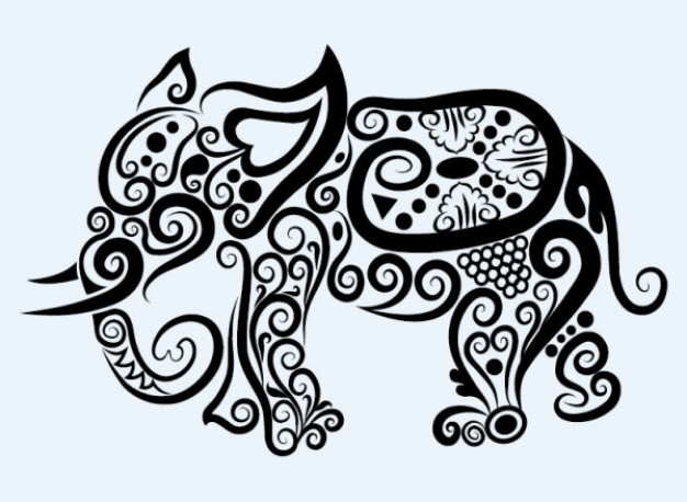 elephant animal patterns in swirl line art