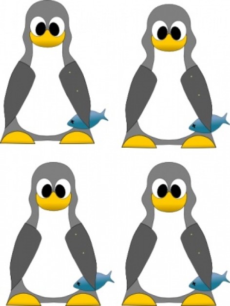 four penguins with fish pack clip art