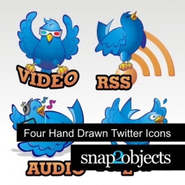 four twitter icons drawn by hand