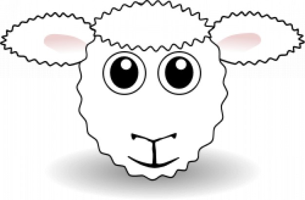 funny sheep face cartoon in white