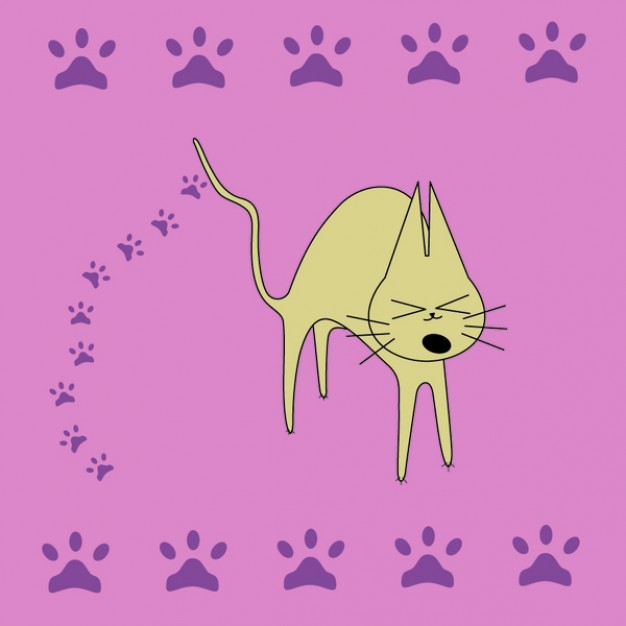 clarcky cat and footprint with Carnation Pink background