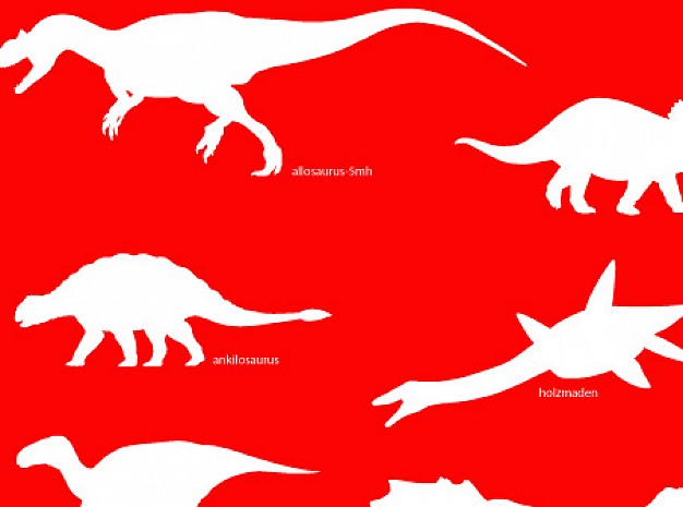 dinosaurs on red background