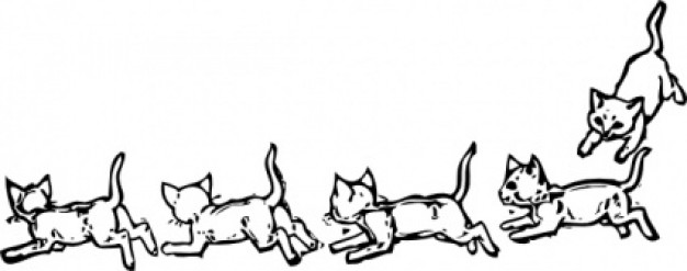 kitties playing and running in queue clip art