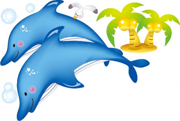 lovely jumping dolphins and coconut trees material