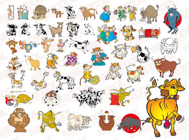 many cartoon cow roles material with different cloth