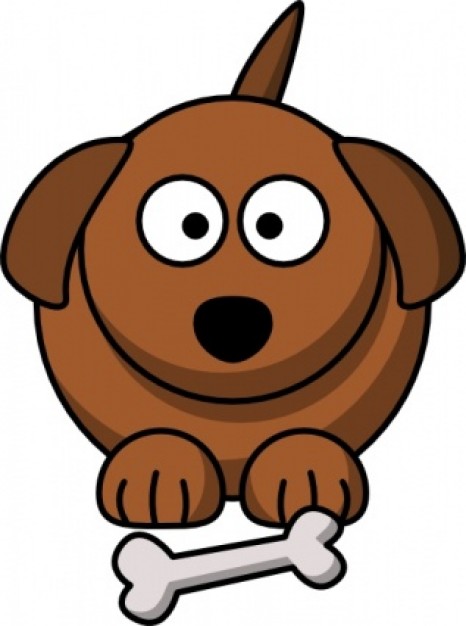 brown cartoon dog and bone clip art with White background