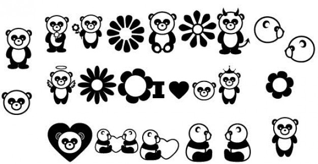 panda bears with different pose set