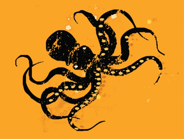 orange deep sea creature with octopus retro