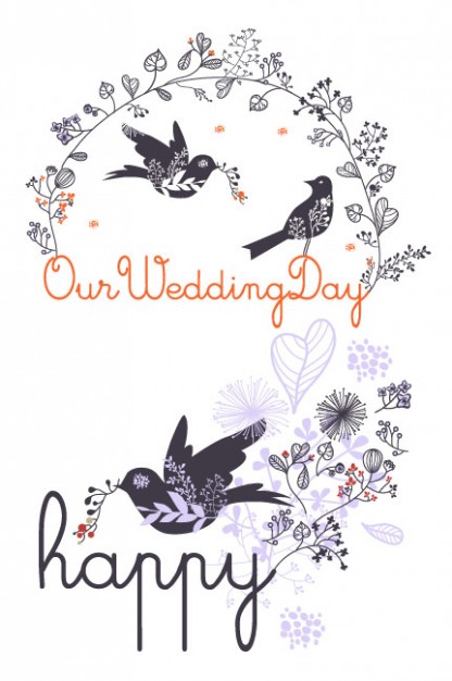 pattern with magpie and flowers for wedding card material