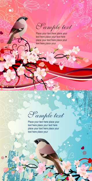 peach birds with peach blossom flowers background material