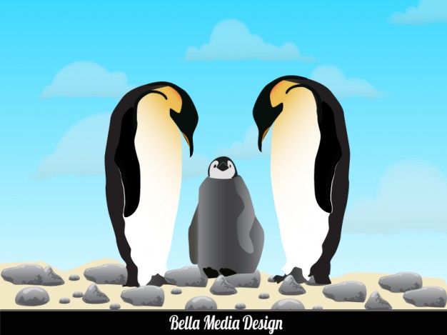 penguins in love for her baby over blue sky