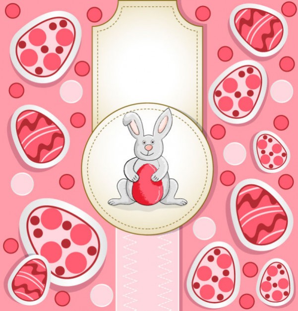 pink cartoon easter egg and rabbit in middle illustrator