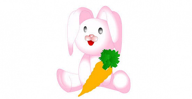 pink cartoon rabit with carrot sitting on floor