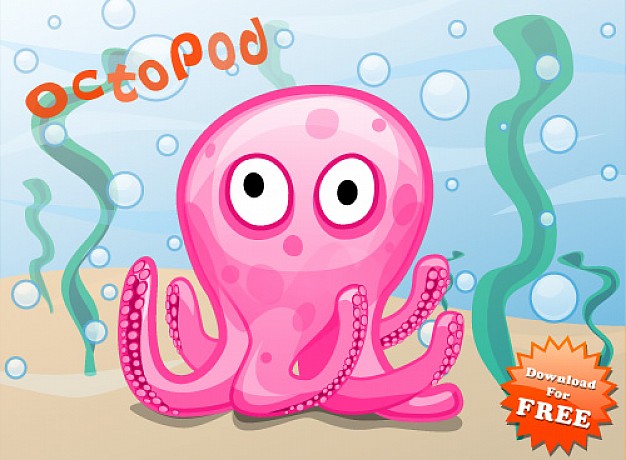 pink octopus in undersea landscape