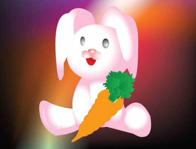 pink rabbit sitting with a carrot over colorful background