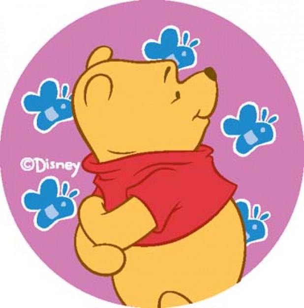 pooh teddy bear  over bee pink background