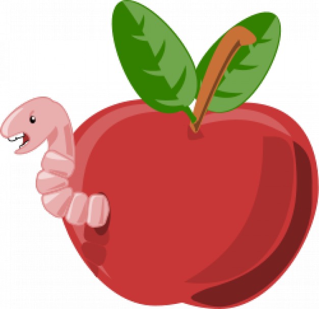 red cartoon apple ate and broken out by worm