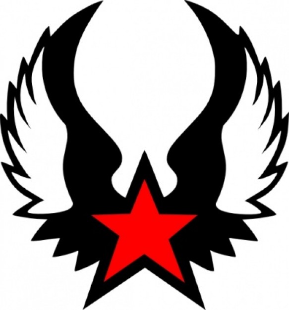 red winged star clip art logo in side view