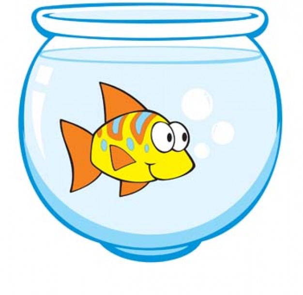 cartoon golden fish in aquarium of glass